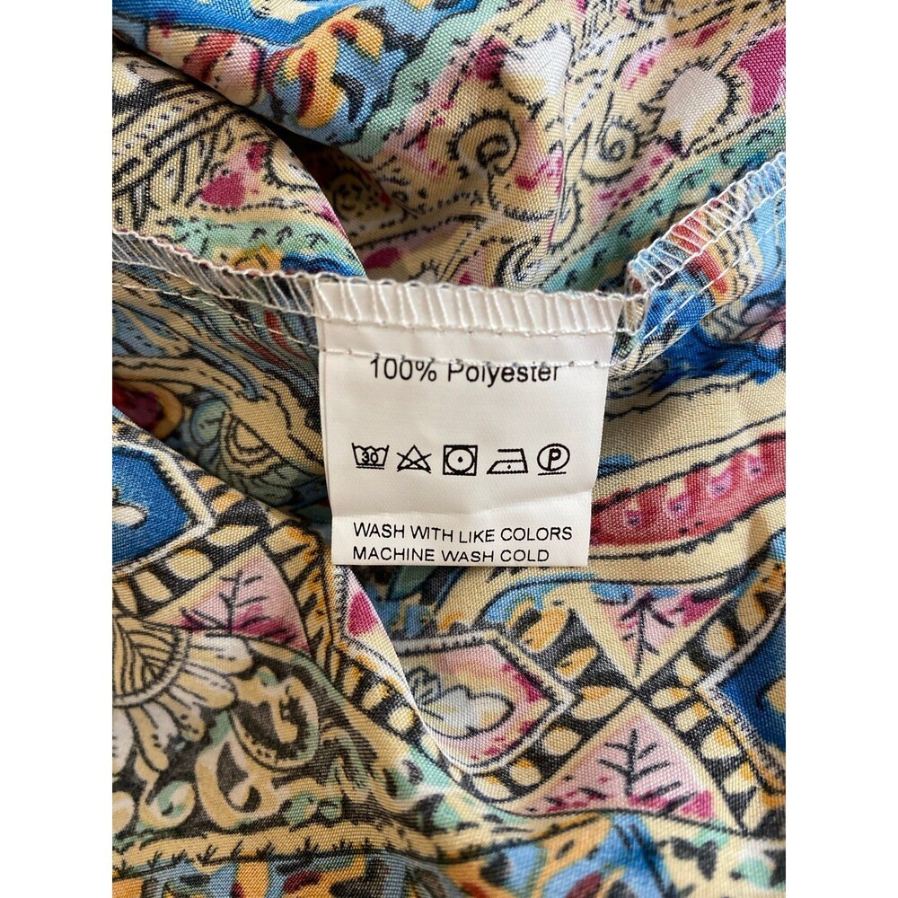 Paisley Blouse Size Large Off or On Shoulder Deep Blue Pink Elastic Neckline Top - Picture 8 of 11